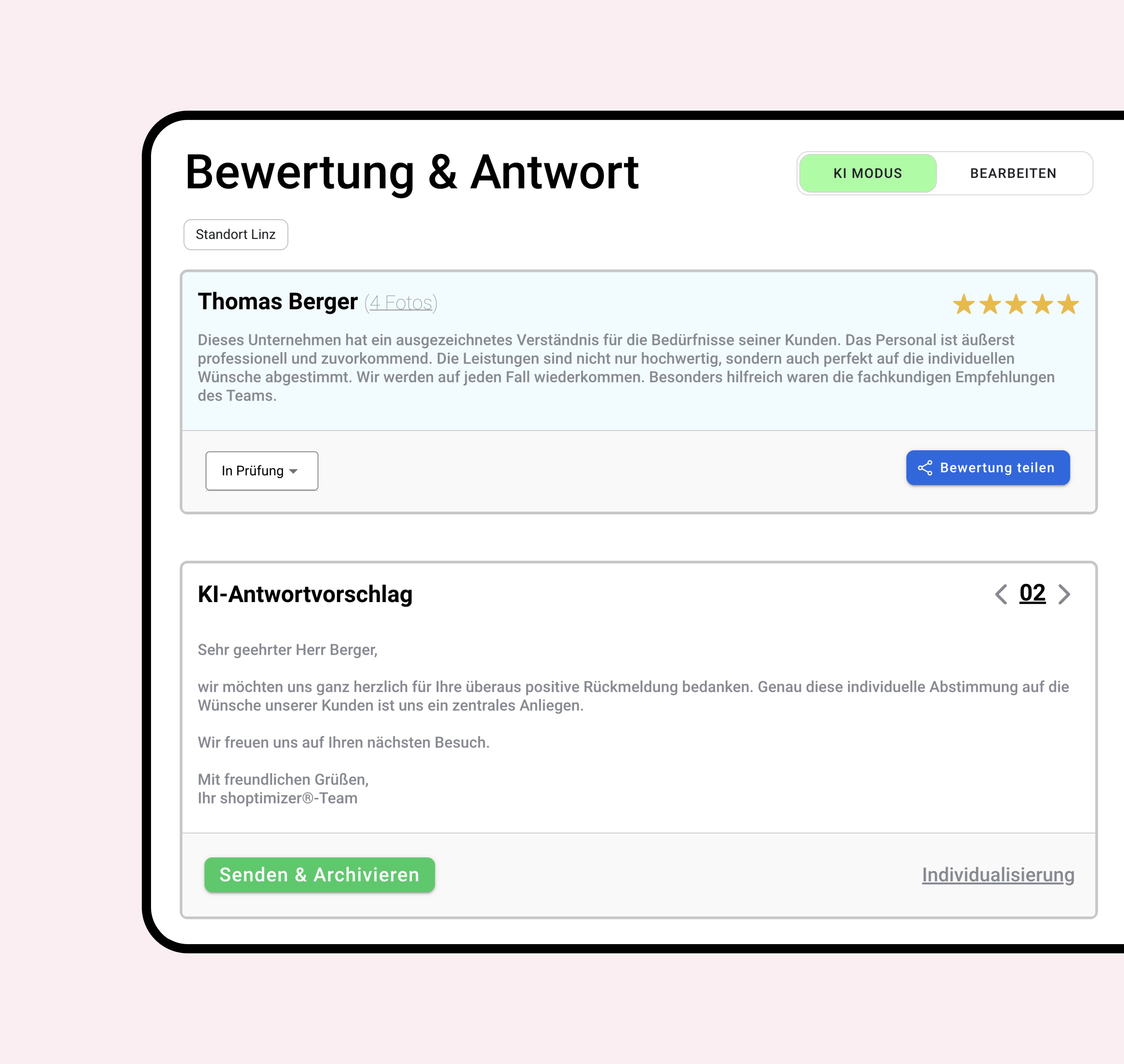 KI-Antworten auf Google-Bewertungen mit shoptimizer