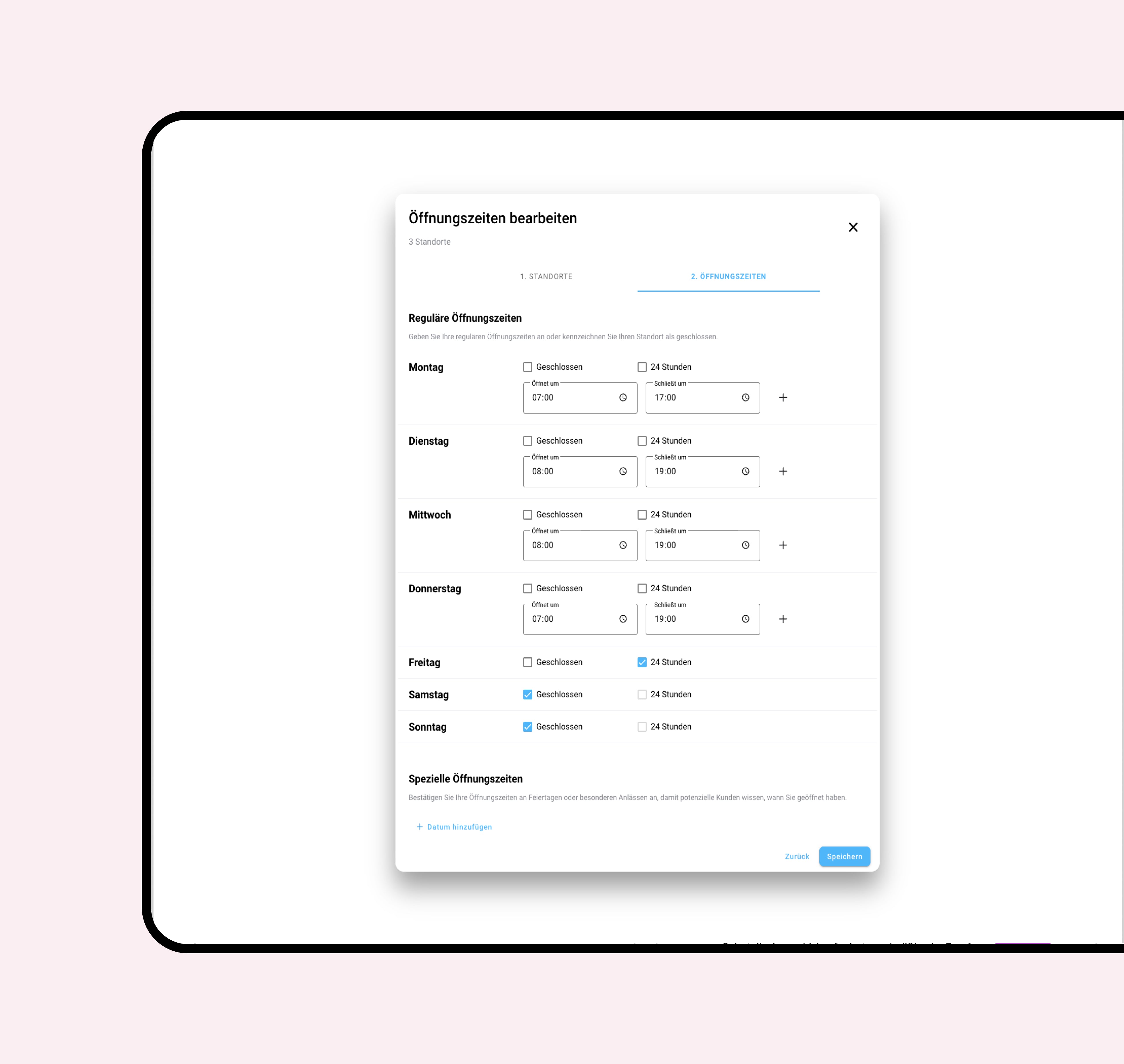 Öffnungszeiten bearbeiten in der shoptimizer Manager-App