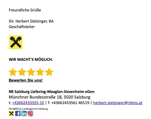 E-Mail-Signatur mit verlinkten Bewertungssternen