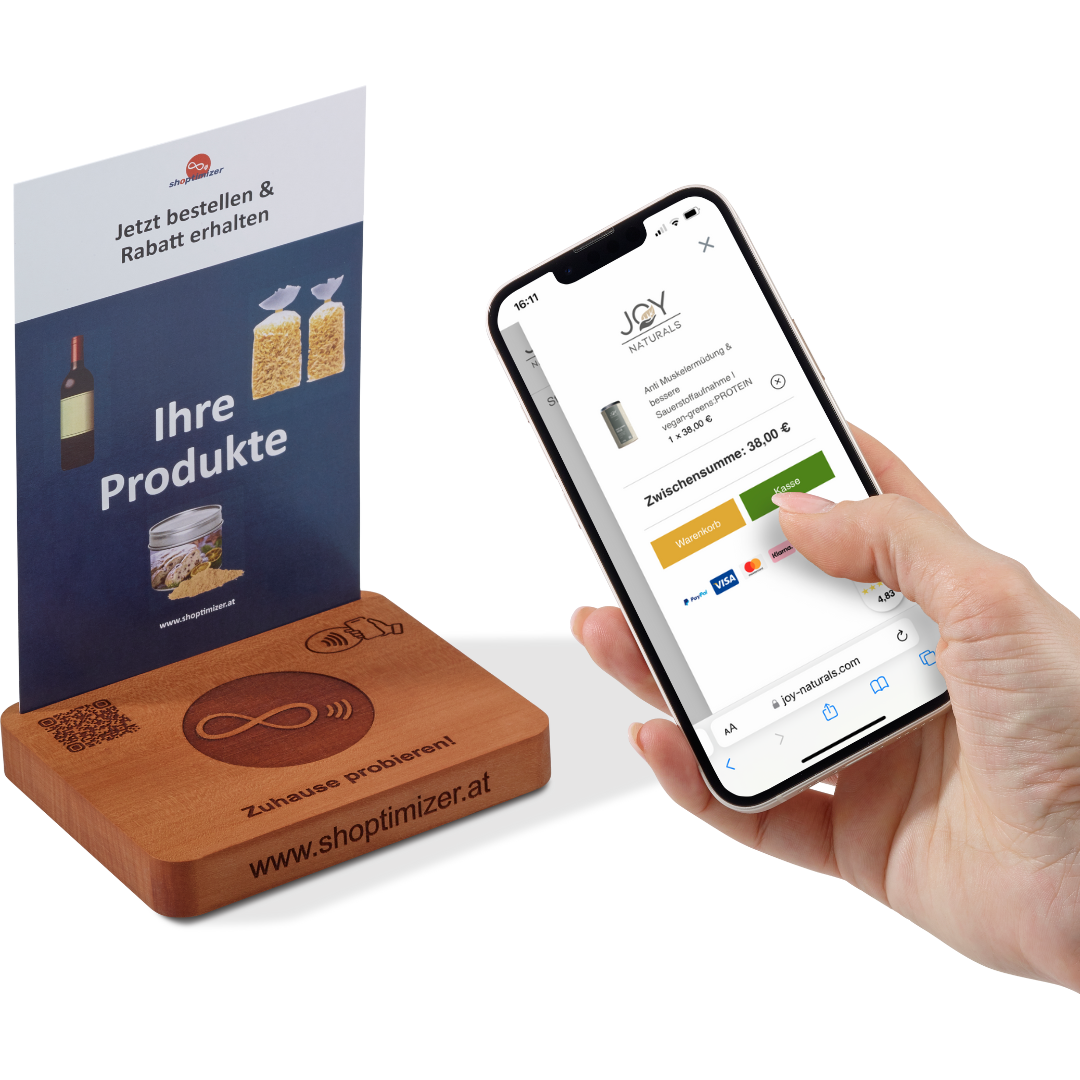Quiet Salesman Variante hell - stiller Verkäufer für mehr Spontankäufe bei der Nutzung mit einem iPhone inklusive Produktflyer
